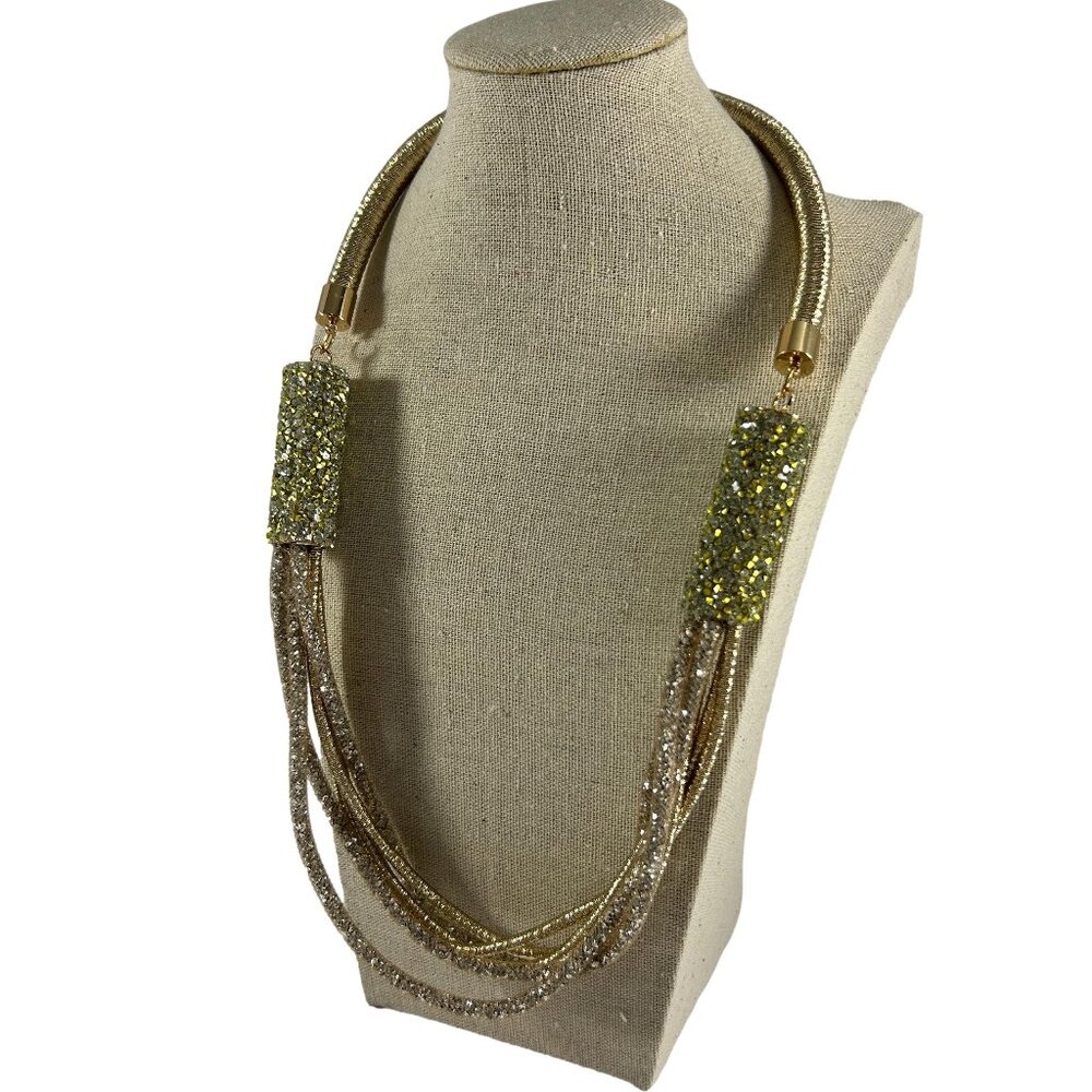 1946 Mesh Gold Tone Glitter Necklace Statement Unique Sparkle Dressy 24" Glam